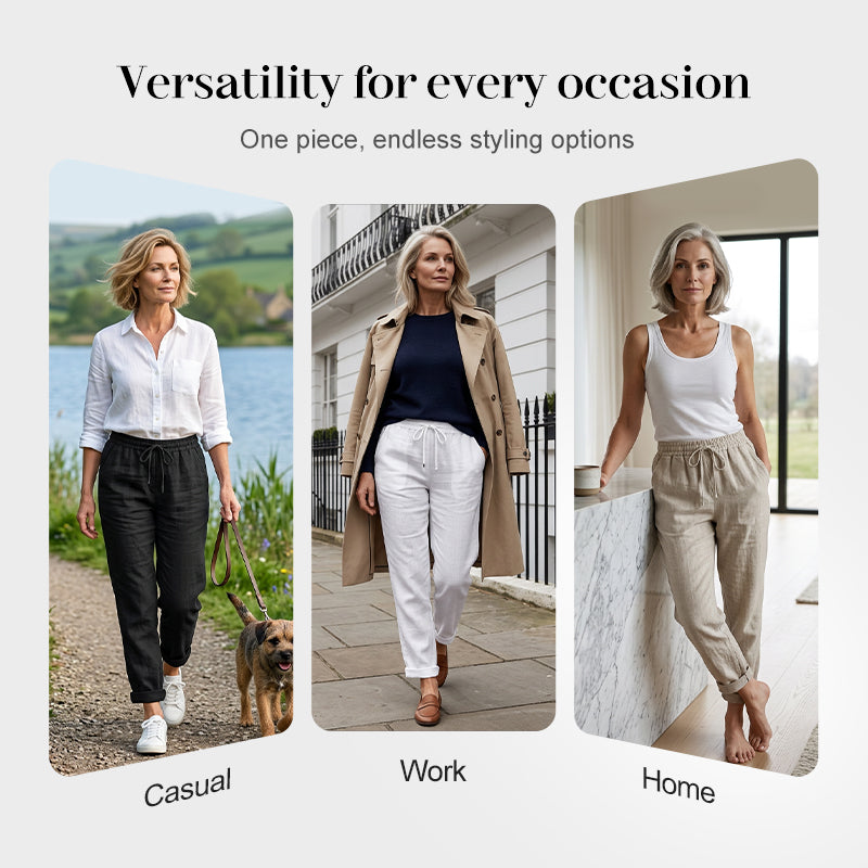 🌸 Sista dagen – 70 % RABATT!! 🌸 Damers avslappnade bomullslinf-byxor med elastisk midja