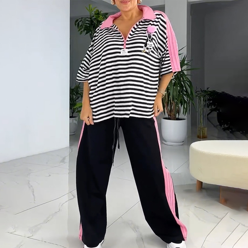 đž Randig topp och byxor för dam (tvĂ„delat set)