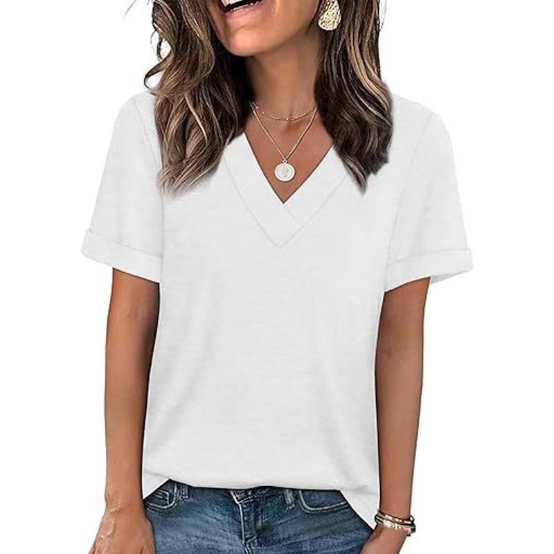 đ 50% RABATT! đž Dam V-ringad KortĂ€rmad Casual T-shirt â Andningsbar, LĂ€tt & Perfekt För En Avslappnad Sommarlook âïž