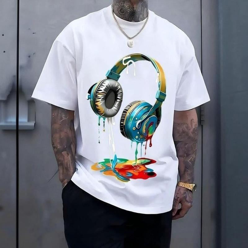 đ 50 % RABATT JUST NU! đ§ FĂ€rgglad T-shirt med motiv av droppande fĂ€rg â KonstnĂ€rlig design, mjuk bomull och perfekt för musikĂ€lskare eller avslappnad streetwear đš