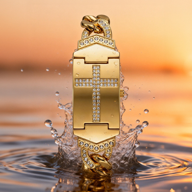 ✨50% RABATT NU!💎Elegant Kristallkors-klocka – Geometrisk Rektangulär Urtavla, Premium Metallarmband, Perfekt Present & Daglig Elegans