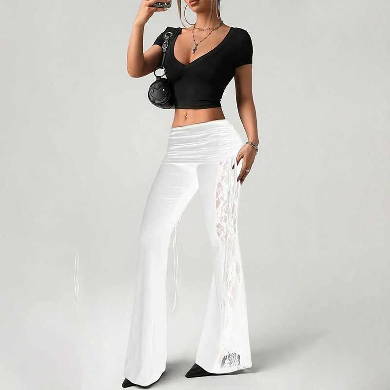 👖 50% RABATT NU!🌸 Dam Ryschad Spetspanel Vida Byxor – Eleganta & Smickrande – Stretchiga Vida Byxor 💃