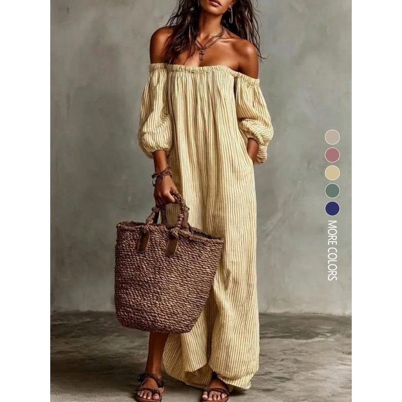 đ Off-shoulder lĂ„ngklĂ€nning med lanternĂ€rmar â framhĂ€ver axlarna, döljer överarmarna & smickrar figuren, romantisk & chic đž