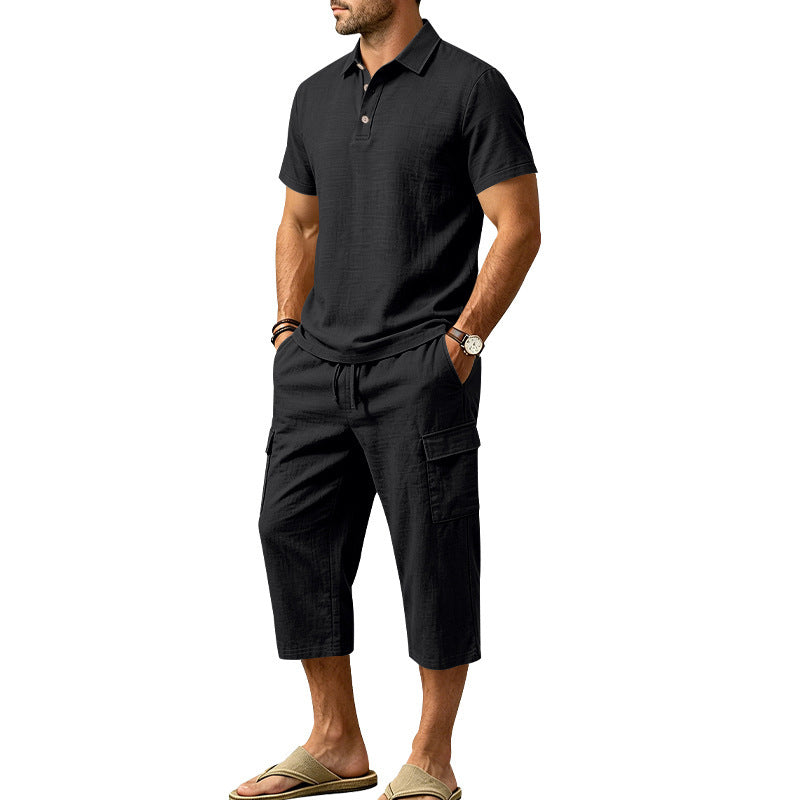 đ 50% RABATT NU! âïž Men Summer Linen Set â Loose Shirt & Cargo Shorts â Andningsbart & Stilrent â Perfekt för Sommaren đ