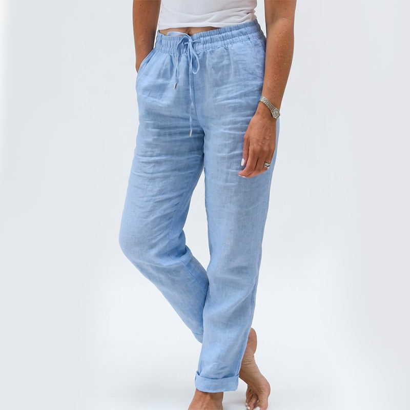 🌸 Sista dagen – 70 % RABATT!! 🌸   Damers avslappnade bomullslinf-byxor med elastisk midja