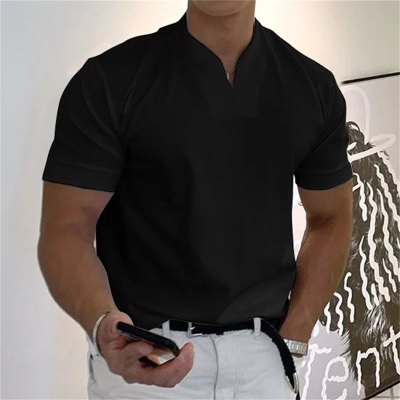 👕Herr Business-T-shirt med kort ärm och V-ringning – Andningsbar bomullsblandning, klassisk passform och finns upp till 5XL ✨