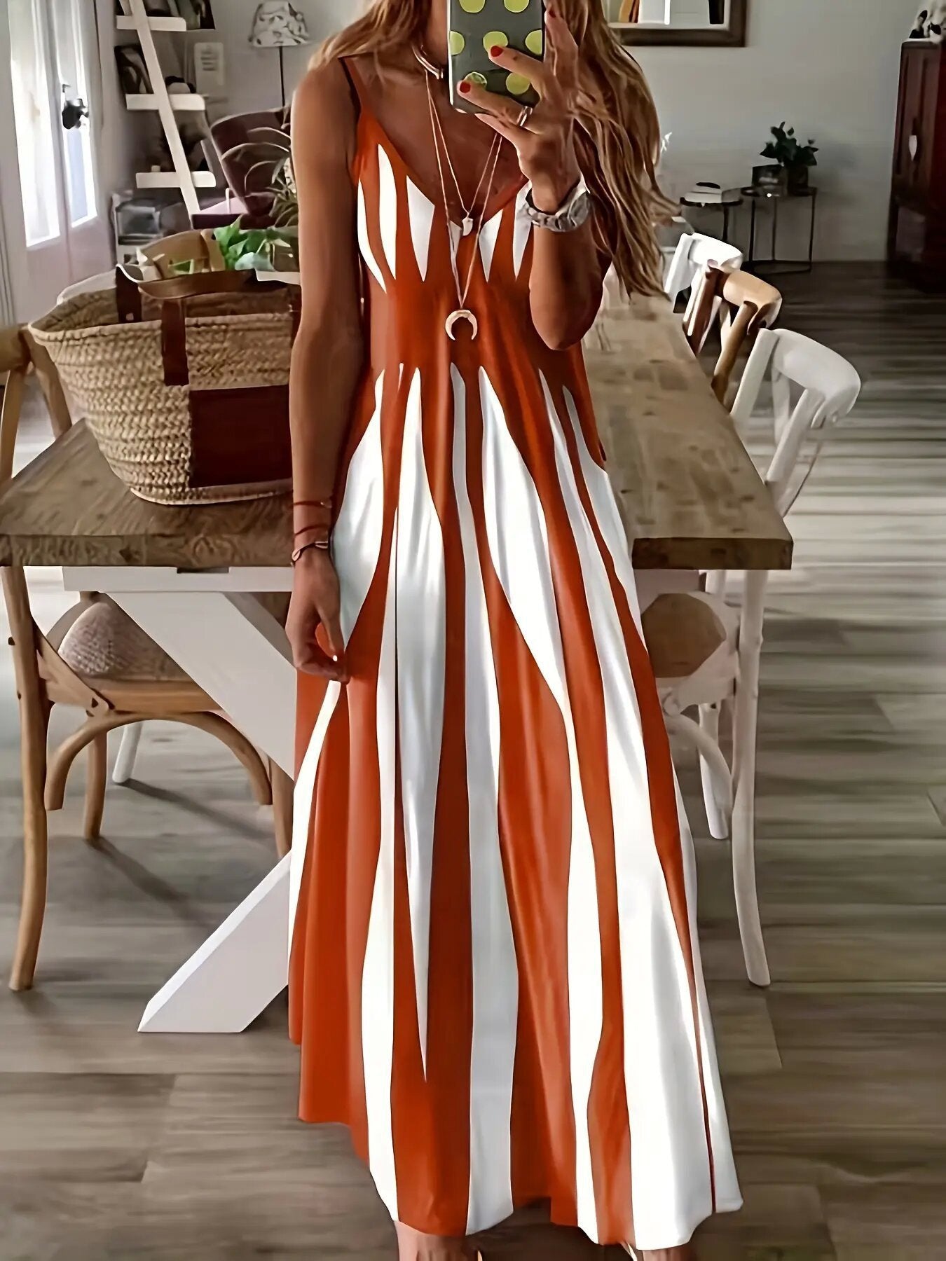 👗50% RABATT ✨ Randig klänning med smala axelband – luftig, elegant & perfekt för sommarens alla dagar ☀️