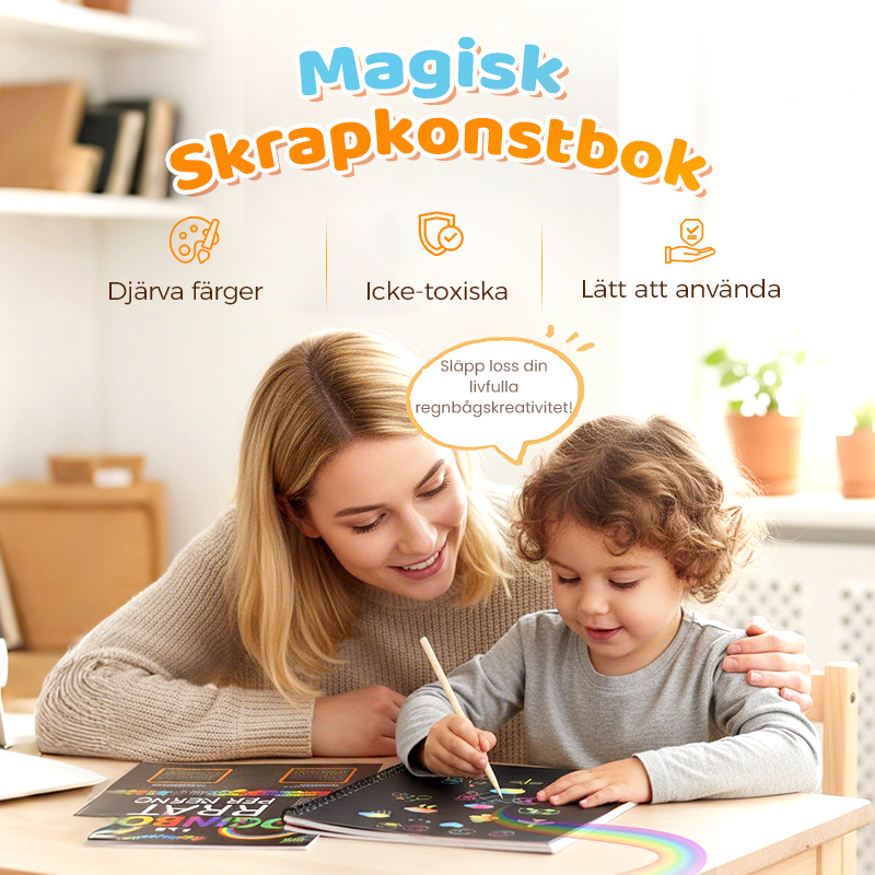 Regnbågens magiska skrappapper med träpenna