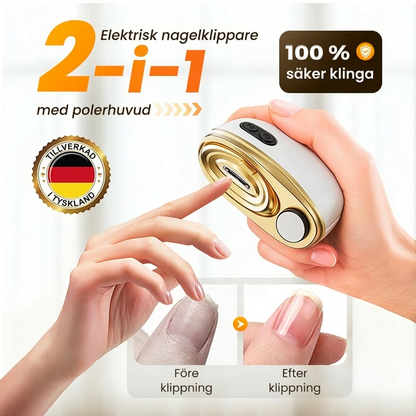 🔥💅 2-I-1 NAGELSET - Elektrisk Nagelklippare & Polerare, Laddbar och Vattentålig för Hemmabruk 🛁📦