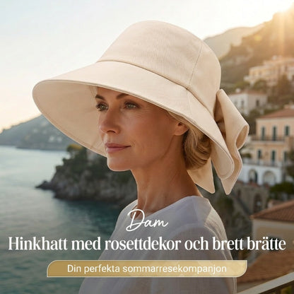 Dam solhatt med bred brätte & rosett 🌸 Söt rosett, fullt UV-skydd – sommarens vackraste accessoar ☀️