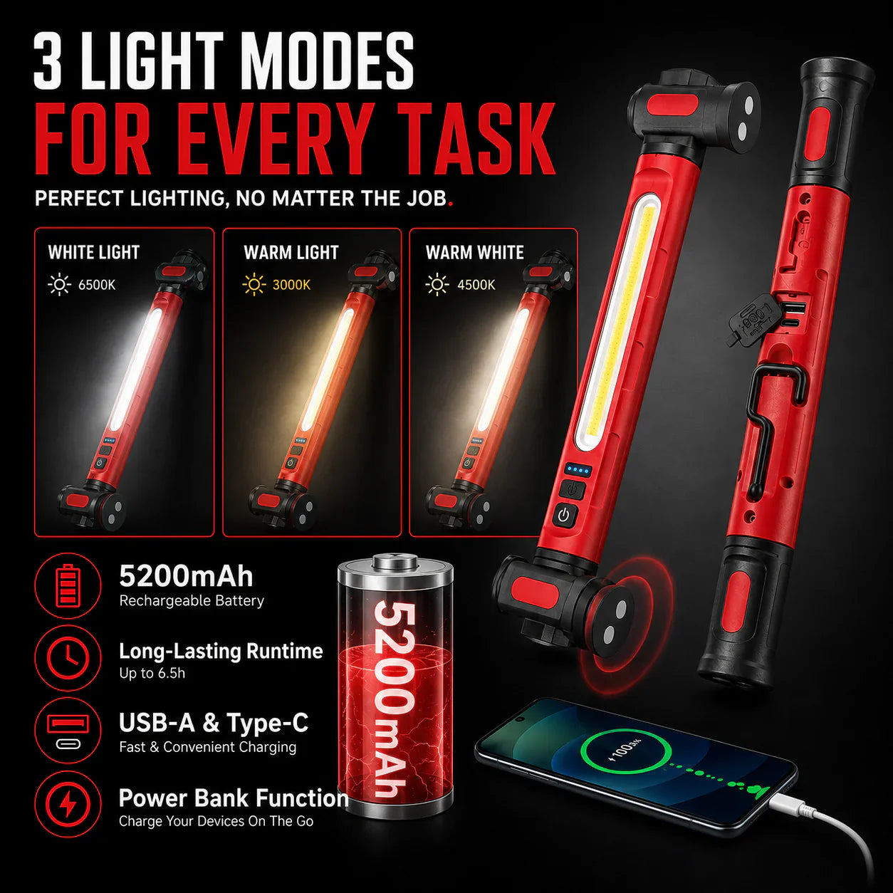 🔥 50% RABATT ⏰ Smart arbetsbelysning för motorhuv 🚗 LED-ljusramp för bilreparation – starkt ljus, bättre sikt & säkrare arbete 🔧✨