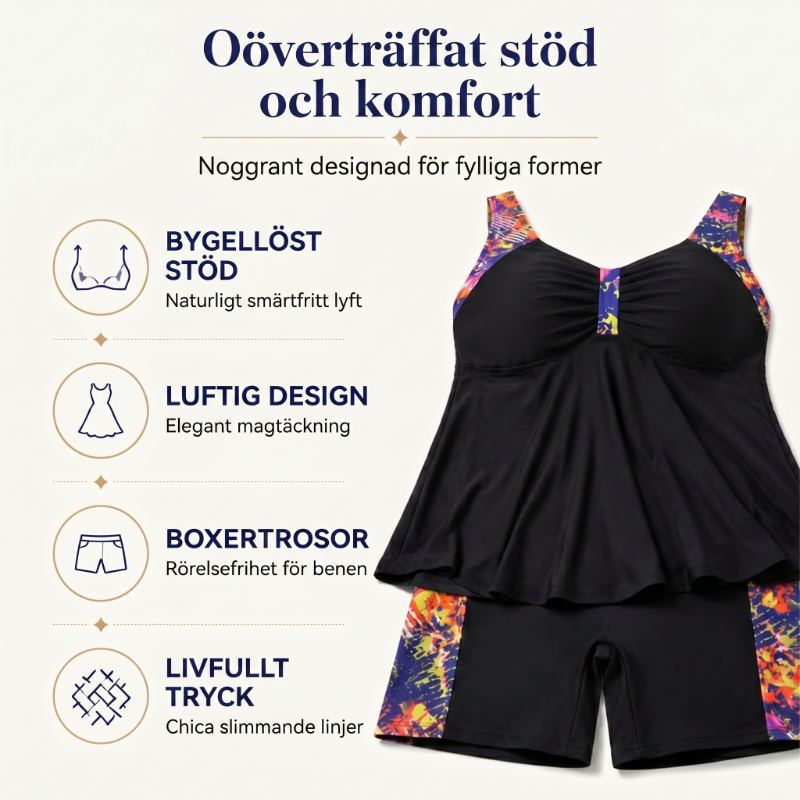 👙 50% RABATT! 🌊 Flödande tankini-baddräkt för kvinnor med shorts – Bekväm passform & snabbtorkande – Perfekt för strand, pool eller semester – stilren och praktisk ☀️✨