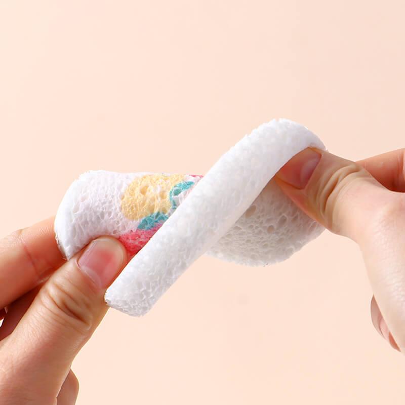 🌿 Komprimerad disktrasa av trämassa – tecknad design, biologiskt nedbrytbar & perfekt för miljömedvetna hem, ersätter plastsvampar 💚