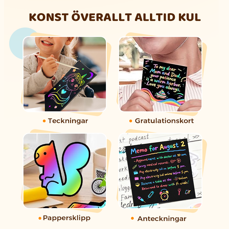 Regnbågens magiska skrappapper med träpenna