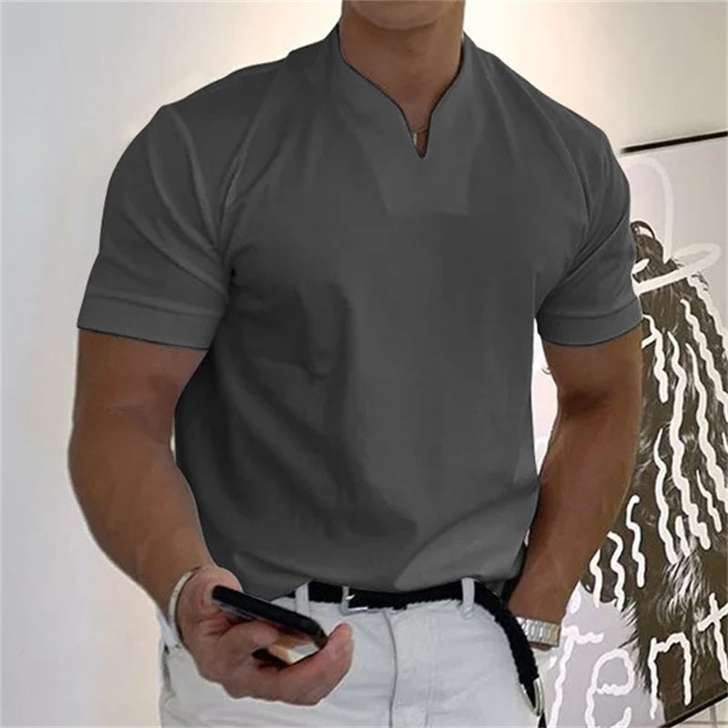 👕Herr Business-T-shirt med kort ärm och V-ringning – Andningsbar bomullsblandning, klassisk passform och finns upp till 5XL ✨