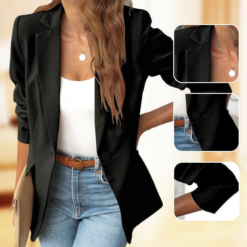 ✨ 50% RABATT! ✨Elegant mjuk enfärgad jacka med knappar och uppknäppning