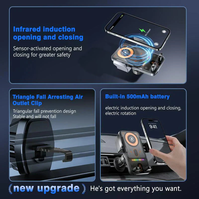 🚗65% RABATT NU! 📱 2-i-1-telefonhållare och trådlös laddare för bilen – 360° rotation, starkt grepp och snabb laddning 🔋