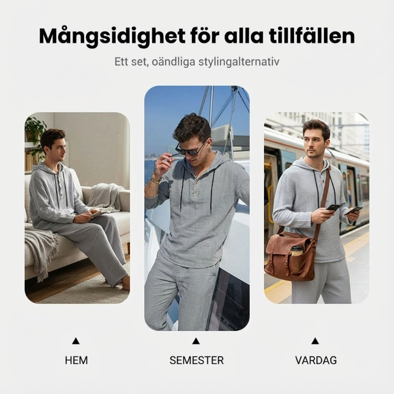 Herrhuvtröja och byxor i ledig passform – 2-delat set