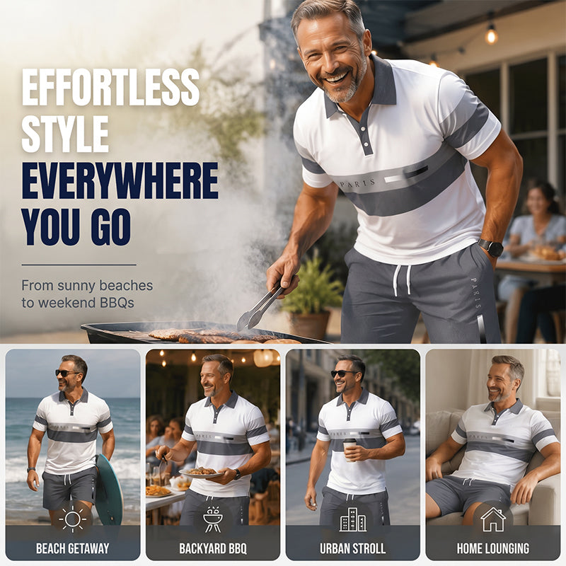 🌊 50 % RABATT – SISTA DAGEN! 2-delat herrset – T-shirt & rutiga shorts. Perfekt för lata dagar, promenader & utflykter. Snyggt & ledigt! 👕🩳☀️
