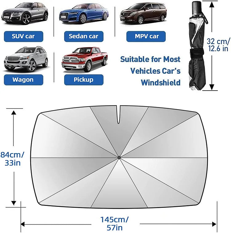 ☀️ 50 % RABATT NU!🚗 Sammanfällbar bilfönsterskydd – Blockerar UV-strålning och värme – Skyddar instrumentbrädan och interiören 🛡️