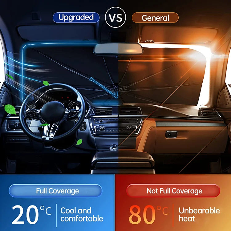 ☀️ 50 % RABATT NU!🚗 Sammanfällbar bilfönsterskydd – Blockerar UV-strålning och värme – Skyddar instrumentbrädan och interiören 🛡️