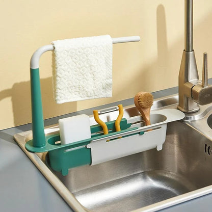 🧽 50 % RABATT NÅ! 🚰 Oppbevaringssystem til kjøkkenvasken uten boring – teleskopisk stativ i rustfritt stål med håndklestang og avløpshull – perfekt til kjøkkenet 🏠