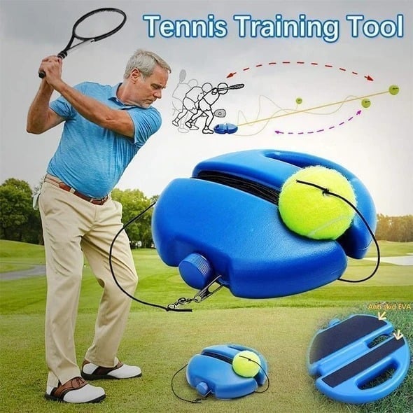 🎾 Bärbar tennistränare | Stabil bas som fylls med sand eller vatten · Utrustad med upphängningssnöre · Lätt och smidig att ta med | Träning på egen hand · Utomhus i parken · Aktiviteter för hela familjen