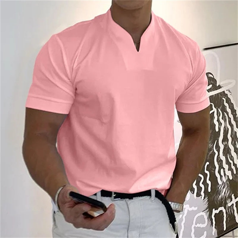 👕Herr Business-T-shirt med kort ärm och V-ringning – Andningsbar bomullsblandning, klassisk passform och finns upp till 5XL ✨
