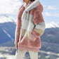 Women's Winter Plush Hooded Colorblock Jacket With Pockets