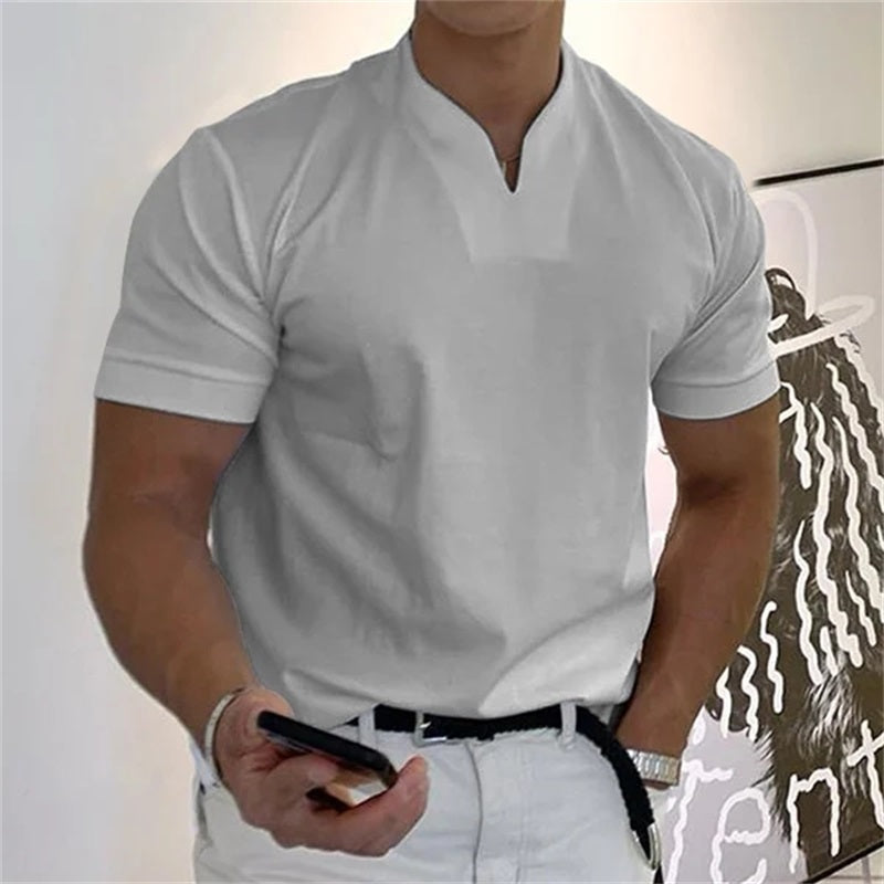 👕Herr Business-T-shirt med kort ärm och V-ringning – Andningsbar bomullsblandning, klassisk passform och finns upp till 5XL ✨