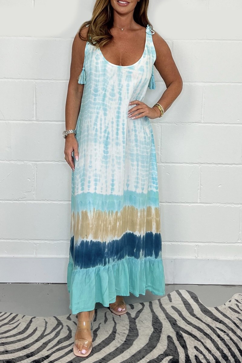 🔥Sommarrea – 50 % rabatt💝Tie-dye-maxiklänning för kvinnor – ärmlös strandklänning🌙