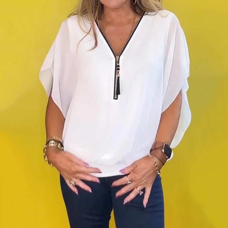⏰Limiterad tid 50% rabatt på försäljning🌸Dam Chiffon Zip Neck Casual Top (begränsad upplaga)