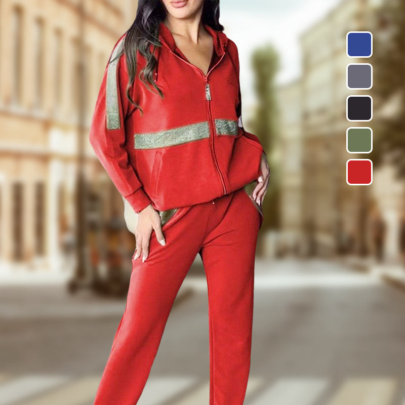 🎅Julera med 50 % rabatt💥Dam Paljetter - Utsmyckade enfärgade casual 2-delade set