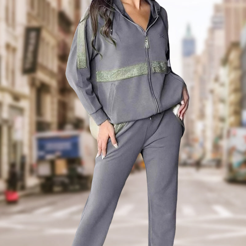 🎅Julera med 50 % rabatt💥Dam Paljetter - Utsmyckade enfärgade casual 2-delade set
