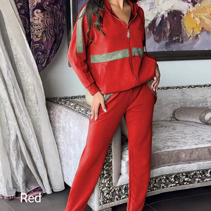 🎅Julera med 50 % rabatt💥Dam Paljetter - Utsmyckade enfärgade casual 2-delade set