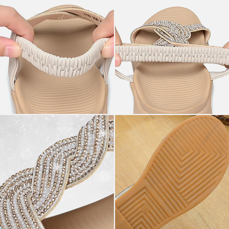 🔥Köp 2 och få fri frakt🔥Lyxiga Sandaler med Strass och Halkfri Mjuk Sula