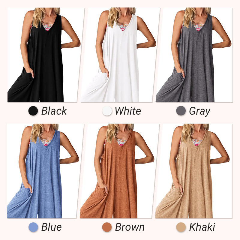 💃2025 nya produkter 50% rabatt under en begränsad tid🌸V-ringad ärmlös jumpsuit med vida ben för kvinnor