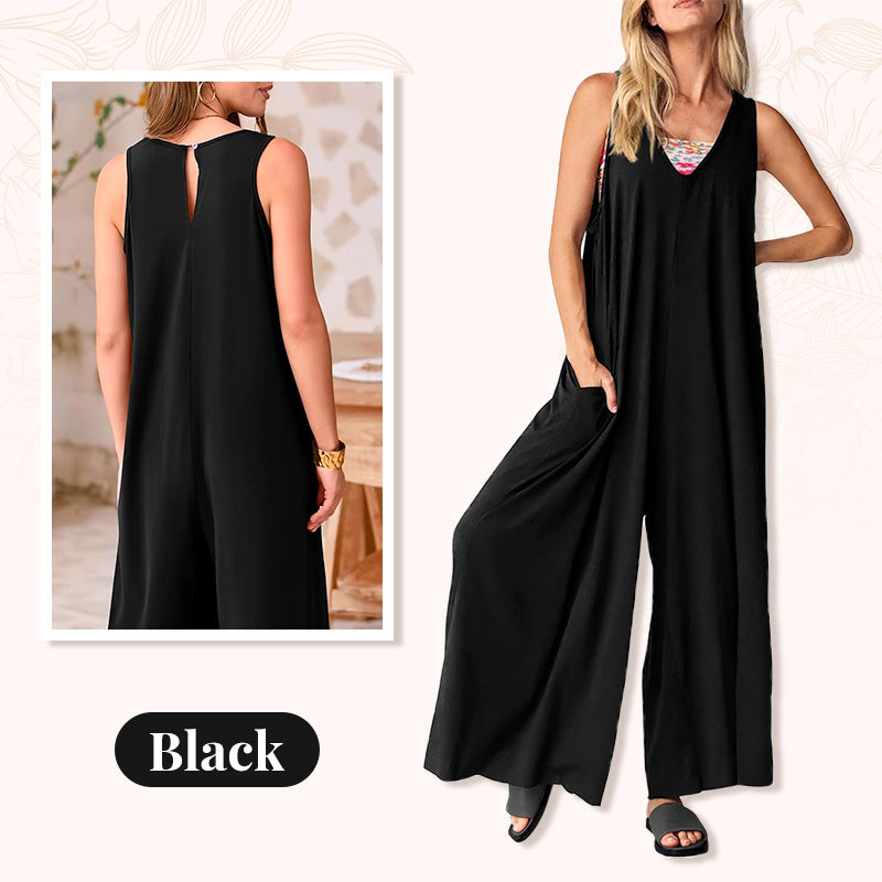 💃2025 nya produkter 50% rabatt under en begränsad tid🌸V-ringad ärmlös jumpsuit med vida ben för kvinnor