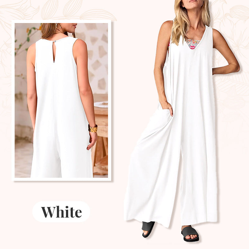 💃2025 nya produkter 50% rabatt under en begränsad tid🌸V-ringad ärmlös jumpsuit med vida ben för kvinnor