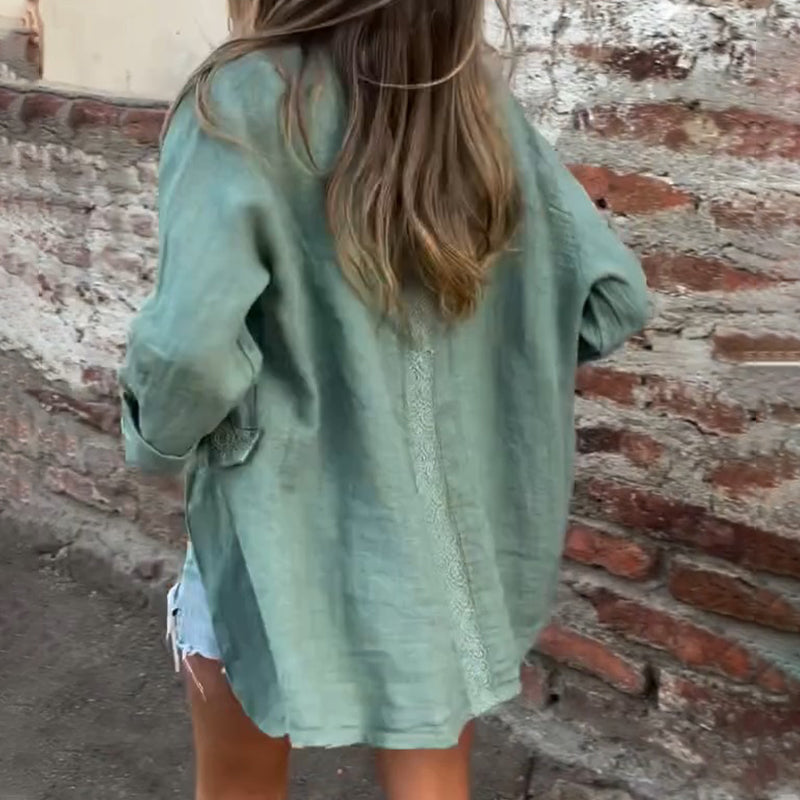 💃Blazer med öppen front i bomull och linne för kvinnor🔥