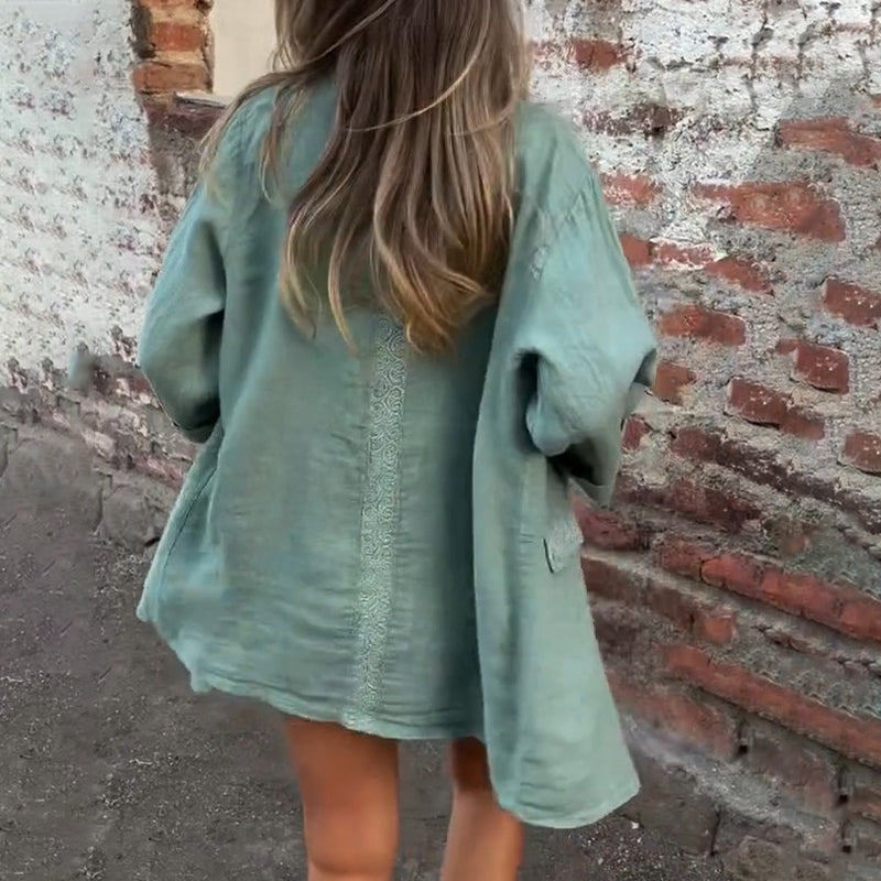 💃Blazer med öppen front i bomull och linne för kvinnor🔥
