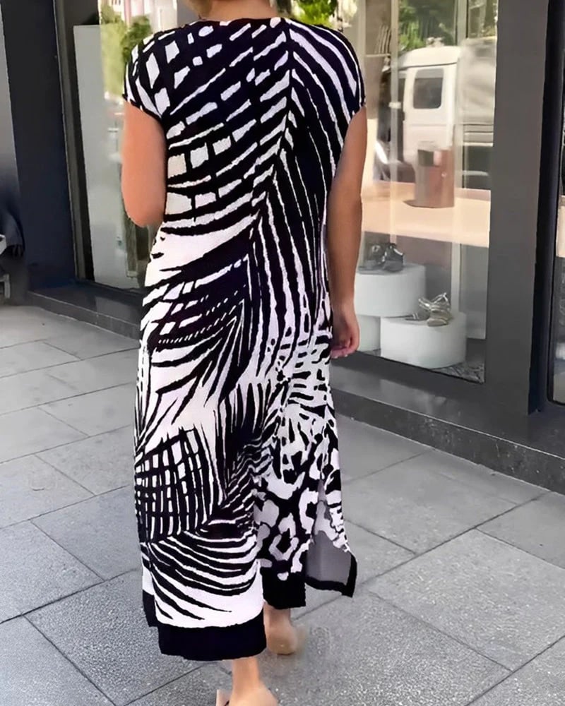 💃Spring Special Limited 50% rabatt💐 Casual tryckt kortärmad klänning🌸