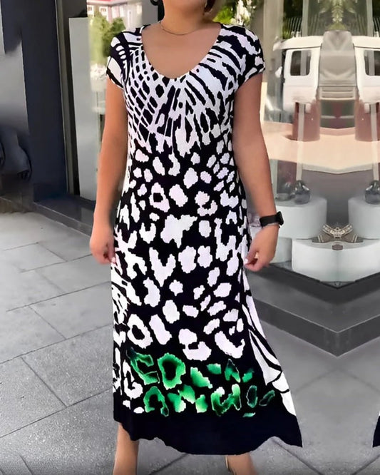 💃Spring Special Limited 50% rabatt💐 Casual tryckt kortärmad klänning🌸