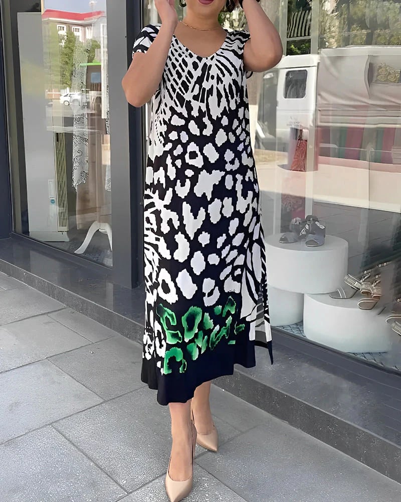 💃Spring Special Limited 50% rabatt💐 Casual tryckt kortärmad klänning🌸