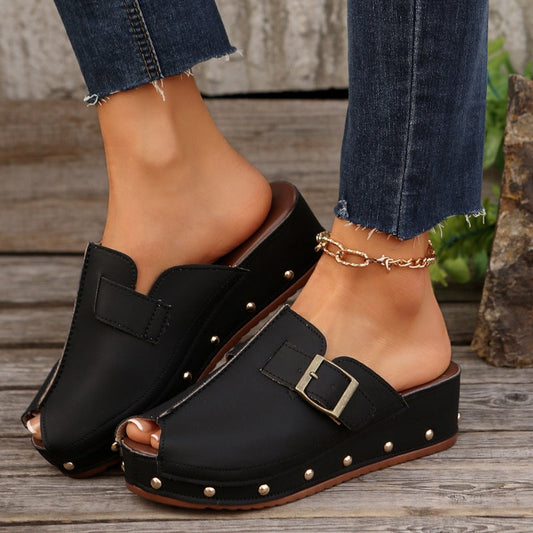 Komfortabla platåsandaler med peep toe för damer
