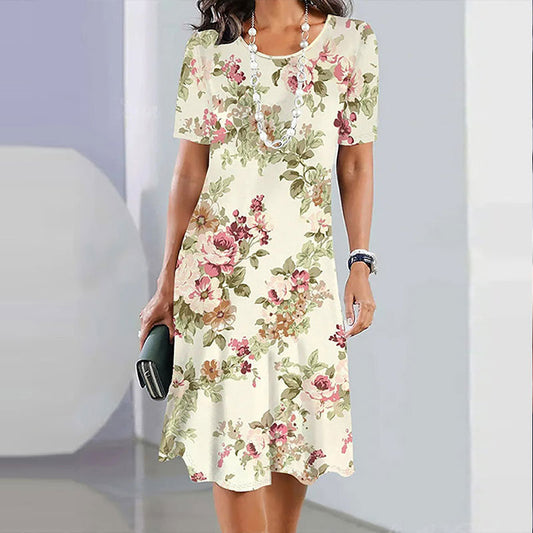 【S-2XL】🎀Eleganta damklänningar med rund halsringning och blommönster