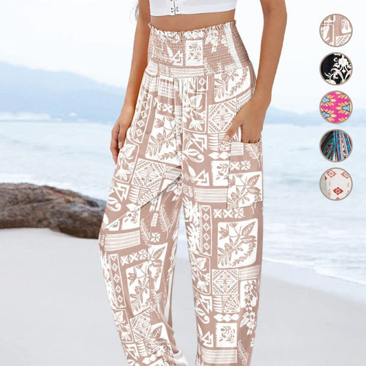 Women’s Casual Printed Wide-Leg Pants with Pockets