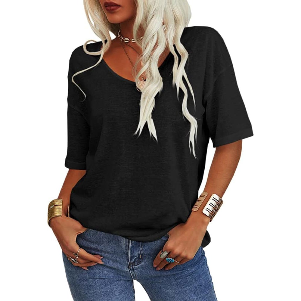 ✨2025 Begränsad tid 50 % rabatt🌸 Enfärgad V-ringad T-shirt dam