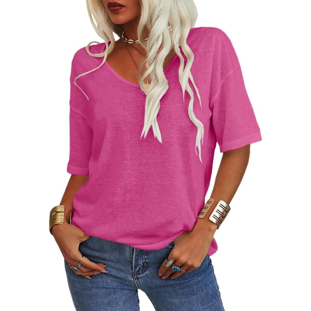 ✨2025 Begränsad tid 50 % rabatt🌸 Enfärgad V-ringad T-shirt dam