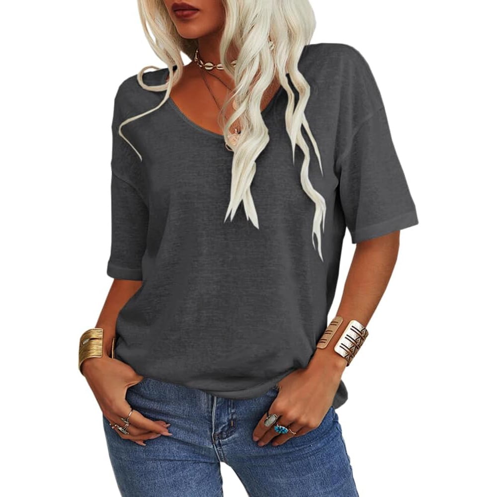 ✨2025 Begränsad tid 50 % rabatt🌸 Enfärgad V-ringad T-shirt dam